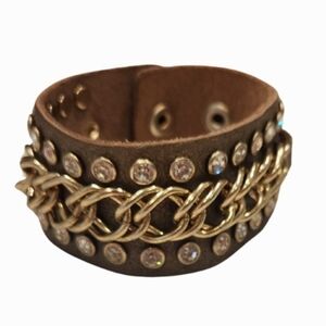 King Star Leather And Gold Bracelet